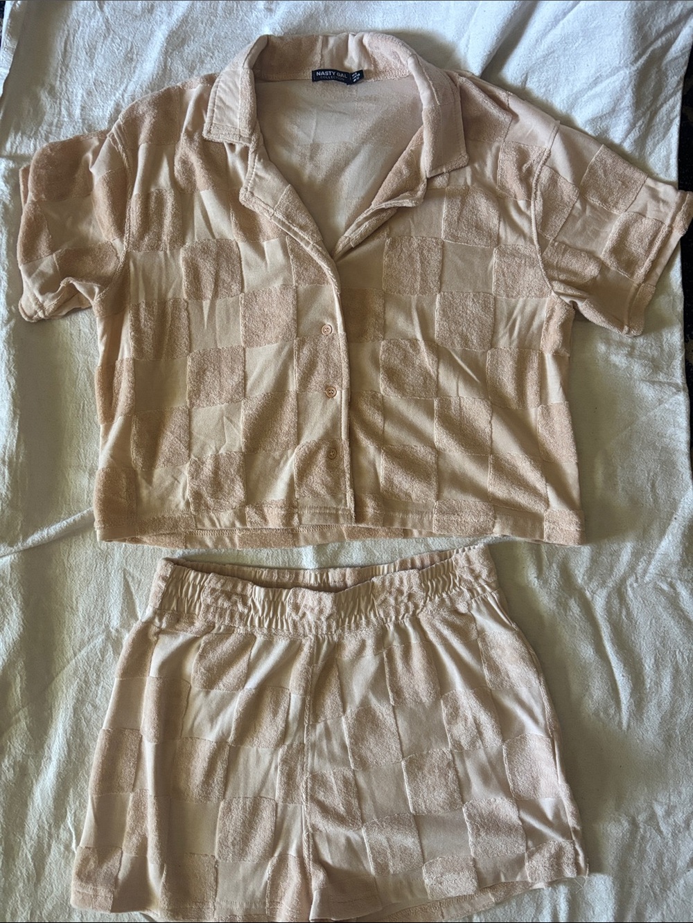 Cozy Checker nasty gal Short Set in Light Peach